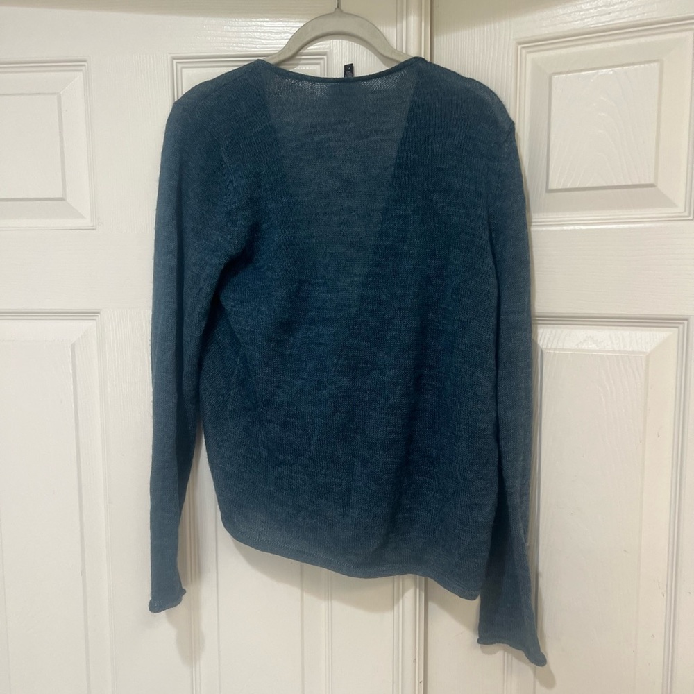 Eileen Fisher Blue Teal Alpaca Wool Cowl Neck Sweater Petite large lightweight - Picture 5 of 10